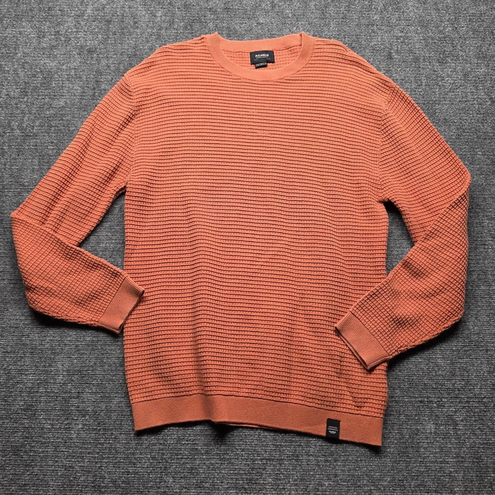 Pull&Bear Men M Terracotta Rust Waffle Knit Sweater 100% Cotton Crewneck Top